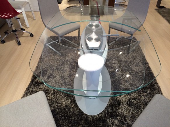ガラス、伸長式テーブル、一本足